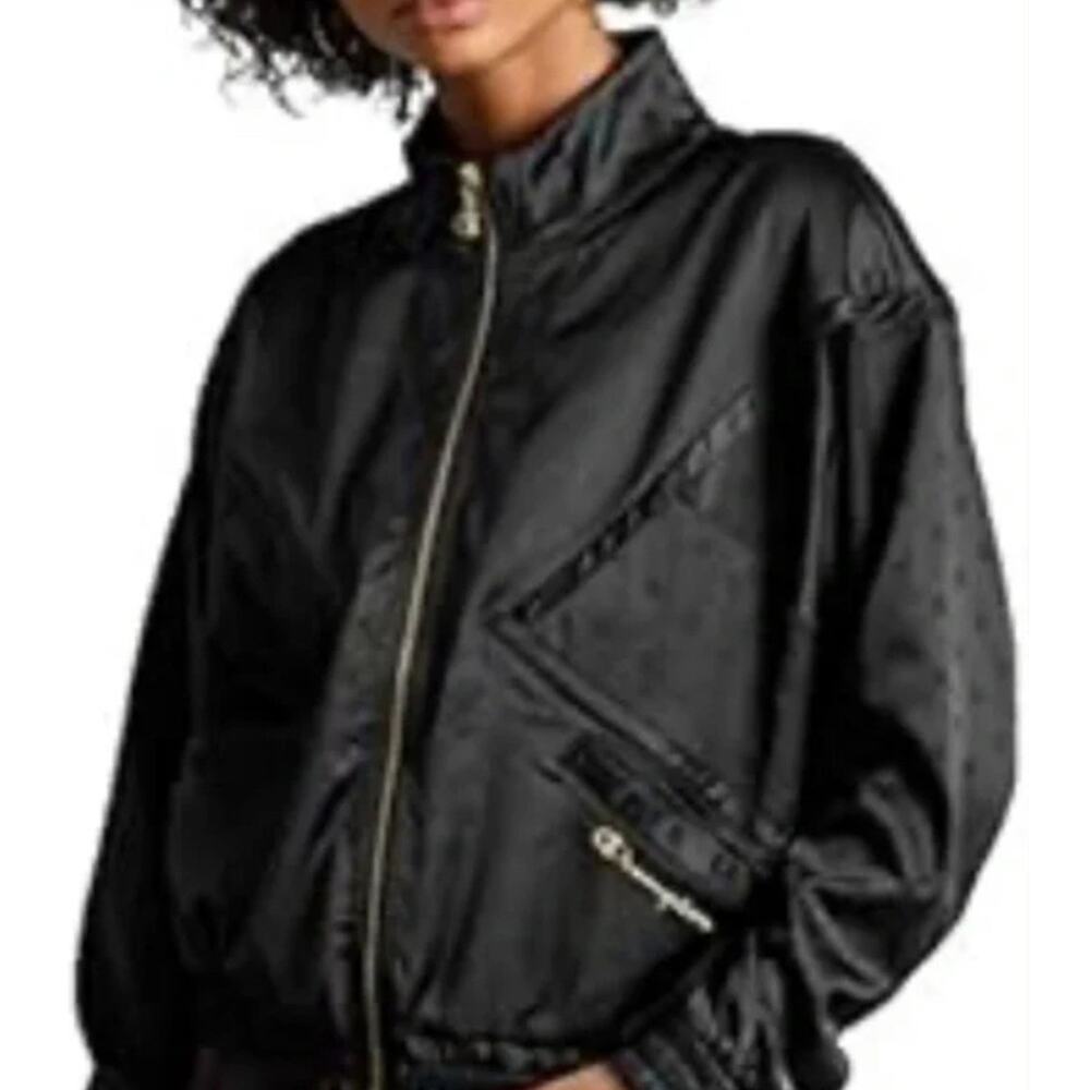 Champion Ladies Black Bomber Jacket w/ Gold Zipper SIZE LARGE Polyester